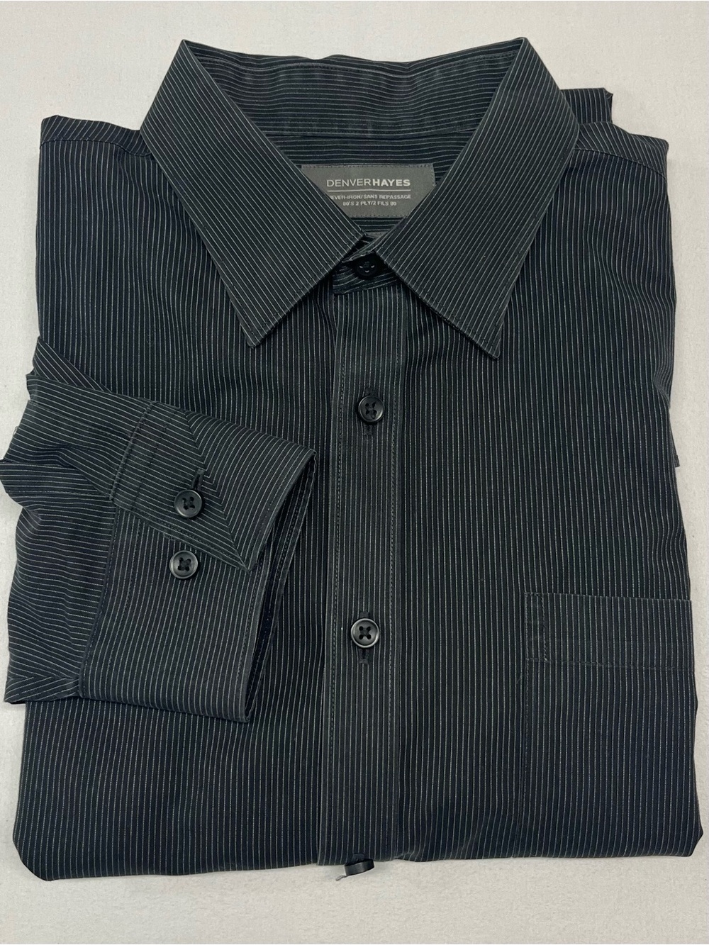 Denver Hayes Black Pinstripe Dress Shirt XL 17x37 cotton business Travel 1384